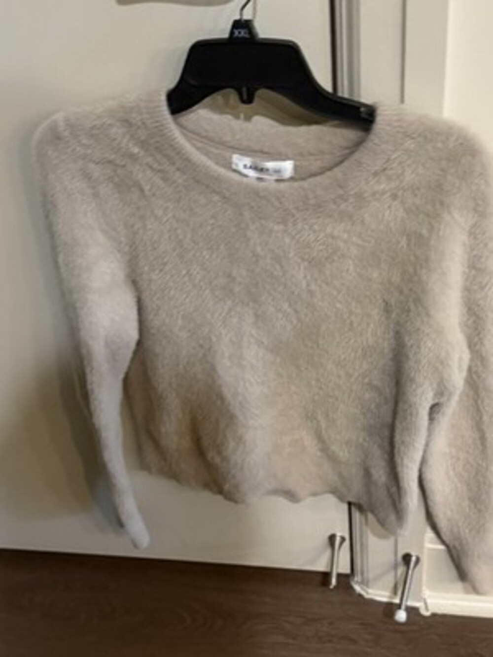 Bailey 44 Womens Fuzzy Knit Crewneck‎ Sweater Beige Taupe Cropped Long Sleeve M